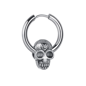 Retro stainless steel skull hoop earrings for men and women with punk pendant design