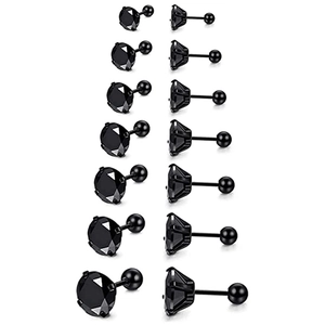 Black Stainless Steel Stud Earrings For Men Women Round Cubic Zirconia Inlaid Screw Back Ball Piercing Jewelry Minimalist Style