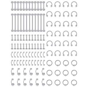 Stainless Steel Body Piercing Kit Tongue Lip Nose Eyebrow Navel Rings Studs Barbell Hoops Jewelry Set For Men Women