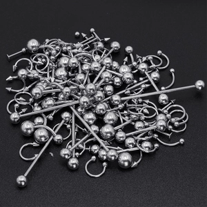 Bulk 120pcs stainless steel body piercing set featuring tongue, lip and navel rings