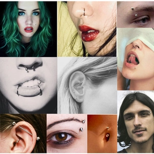Comprehensive 120-piece stainless steel body piercing set including tongue, nose and belly rings