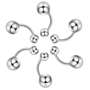Set of 6 polished stainless steel curved barbell body piercing jewelry with silver balls