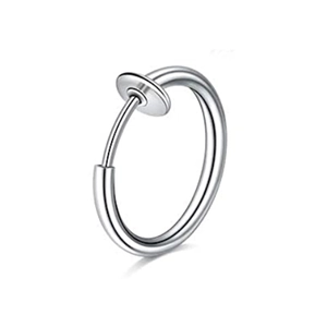 Minimalist silver stainless steel non-piercing ear clip and nose ring on white background