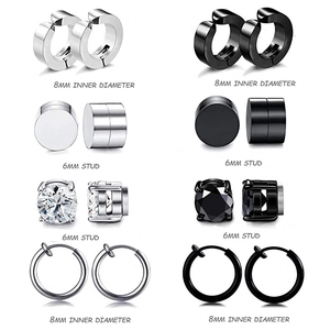 Set di 12 paia di orecchini magnetici senza buco, color argento e nero con motivo a croce