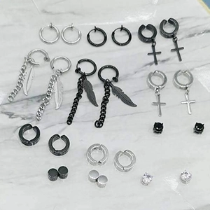 12 paia di orecchini magnetici neri e argento con ciondoli a croce e foglia per orecchi non forati
