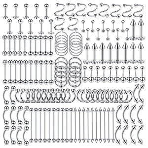 Stainless Steel Body Piercing Kit Mixed Styles For Tongue Ear Cartilage Nose Lip Eyebrow Belly Jewelry Punk Gothic Accessories