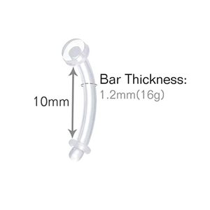 Transparent acrylic curved barbell piercing stud for eyebrow or lip, 1.2mm 16g and 10mm long