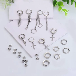 Silber Ohrringe Set mit 10 Paaren inklusive Kreuz, Blatt, Anhängern und Diamantsteckern
