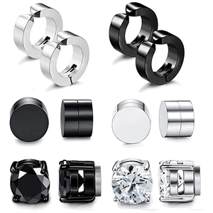 Edelstahl Magnet Ohrringe Für Herren Damen Ohne Loch Reifen Ohrklemmen Zirkonia Schwarz Silber Clip On Schmuck Set