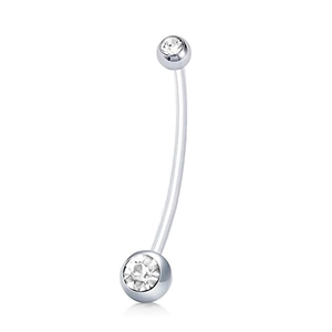 Set of 4 stainless steel maternity belly bars with sparkling crystal shamballa balls