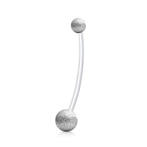 Transparent flexible belly button rings with glittery silver frosted shamballa balls