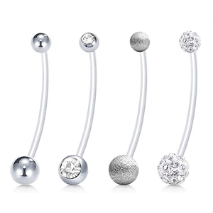 Stainless Steel Zirconia Belly Ring Set For Women Body Jewelry Clear Acrylic Soft Bar Navel Piercing Curved Barbell Set
