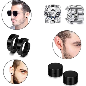 Set mit 6 Paaren Magnet-Ohrstecker in Schwarz und Silber für Damen und Herren Schmuck