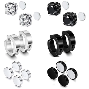 6 Paar magnetische Ohrstecker und Ohrklemmen Set aus Edelstahl in Schwarz und Silber