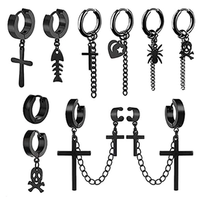 Orecchini Punk Gothic Neri Acciaio Inossidabile Croce Teschio Ragno Lisca Di Pesce Cuore Per Uomo Unisex Gioielli Street