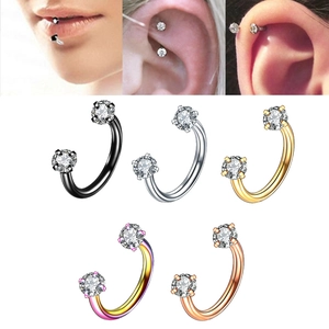 Stainless Steel Horseshoe Circular Barbell Nose Ring Zirconia Inlaid Septum Piercing Ear Lip Hoop Jewelry Western Fashion