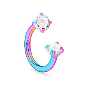 Rainbow circular barbell horseshoe ring with clear cubic zirconia for body piercing