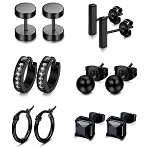 Schwarze Edelstahl Ohrringe Set Für Herren Punk Hantel Quadrat Zirkonia Rund Kugel Creolen Ohrstecker Und Creolen Schmuckset