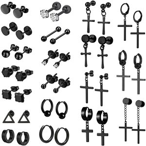 Black Cross Hoop Stud Earrings For Men Women Punk Goth Stainless Steel Barbell Dangle Earrings Jewelry Accessory Gift