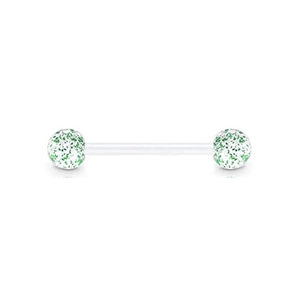 Sparkly green glitter ball bioflex acrylic barbell piercing for tongue or nipple
