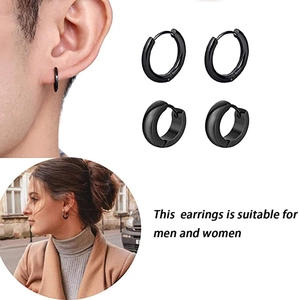 9 pairs of black stainless steel stud earrings set featuring cross and round barbell styles
