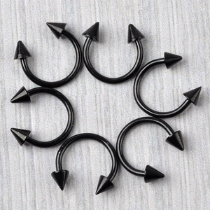 6er-Set schwarze Hufeisen-Piercings mit Spitzen aus Chirurgenstahl für Lippe und Ohr