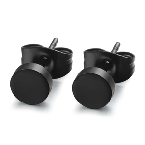 Détails des boucles d'oreilles rondes barbell en acier inoxydable noir mat de qualité