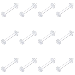 12-piece clear acrylic piercing retainers set with flat back and straight barbell design