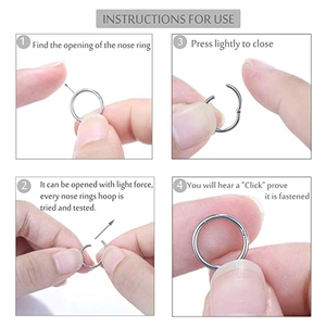 316L stainless steel seamless nose ring with four-step opening and closing instructions