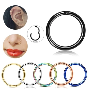 Black stainless steel clicker ring for nose, lip, and ear piercings with multiple colors
