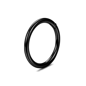 Detail of a black 316L stainless steel hinged segment ring for nose or lip piercing