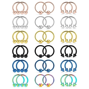 36-teiliges Piercing-Set aus Edelstahl mit bunten Nasenringen und Hufeisenringen