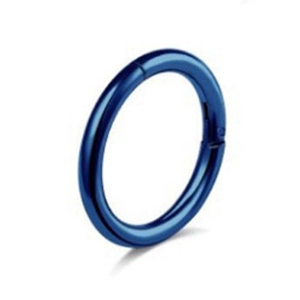 Detail view of the seamless clicker design on this deep blue polished steel nose ring