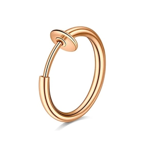 Rose gold stainless steel non-pierced clip-on hoop earring with spring-loaded design
