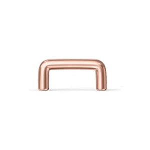 Detail view of U-shaped rose gold stainless steel piercing retainer with polished finish