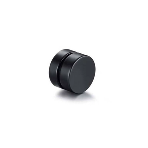 Matte black magnetic stainless steel stud earring with a minimalist round disc design