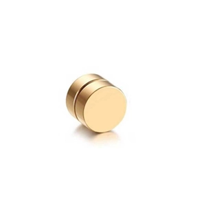 Detailed macro view of the polished golden magnetic stud earring showing its smooth surface