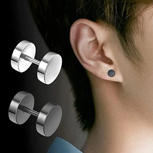 Set de 12 pendientes de barra clásicos en acero inoxidable de color plateado y negro