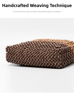 Detailed view of hand-woven wooden beads with gradient brown finish and durable texture