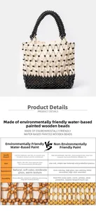 Detail der Perlenhandtasche mit umweltfreundlichen Holzperlen auf Wasserbasis und Gitterdesign