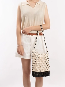 Borsa a Tracolla in Legno di Acero con Perline Intrecciata a Mano Per Donna Bohémien Borsa da Viaggio con Sacchetto Interno