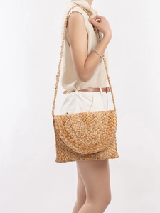 Sac à Épaule en Jute Tissé à la Main pour Femmes Sac de Plage en Paille Bohémienne Avec Boucle Magnétique pour Vacances d'Été Voyage