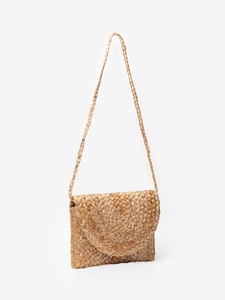 Sac à bandoulière en jute tissé main avec rabat demi-cercle pour voyage à la plage