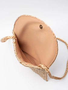 Borsa a tracolla bohémien in juta intrecciata con fodera e chiusura magnetica dorata
