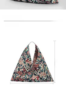 Detailed size specifications for the bohemian triangle tote bag with geometric prints