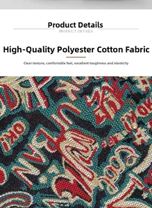 Detail of bohemian poly-cotton jacquard fabric with colorful woven geometric patterns