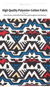 Macro view of bohemian poly-cotton fabric with colorful woven geometric patterns