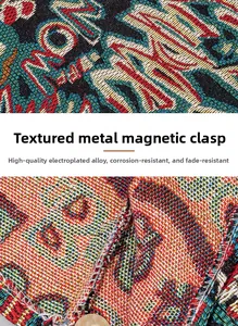 Close-up of bohemian handbag featuring woven jacquard fabric and alloy magnetic clasp