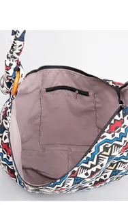 Top view of bohemian canvas bag showing large interior space and internal zipper pocket