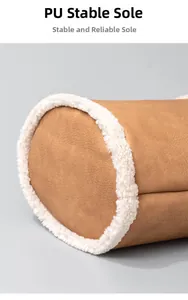 Detail of stable PU outsole and warm plush lining on faux leather winter boots
